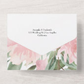 エキゾチック熱帯ピンクフラミンゴ結婚のモノグラムすべて オールインワン招待状 (裏面)