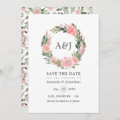 エキゾチック熱帯ピンクフラミンゴ結婚のモノグラム セーブザデート (正面/裏面)