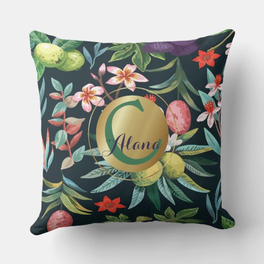 エキゾチック熱帯フローラパラダイスモノグラム クッション (裏面)