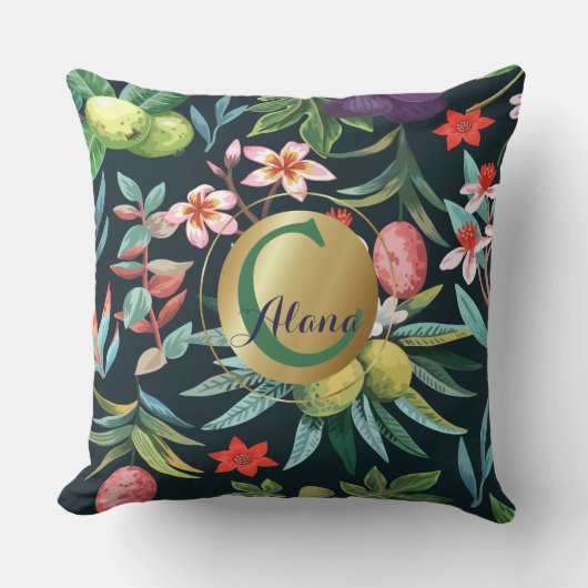 エキゾチック熱帯フローラパラダイスモノグラム クッション (正面)