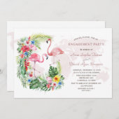 エキゾチック熱帯フローラ金ゴールドワールドマップ婚約 招待状 (正面/裏面)