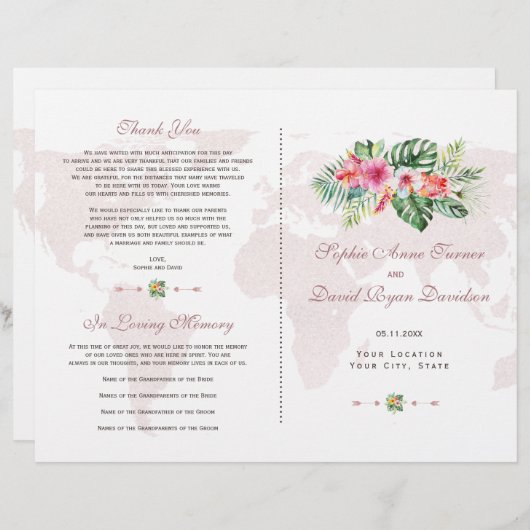 エキゾチック熱帯フローラ金ゴールド世界地図プログラム (正面/裏面)