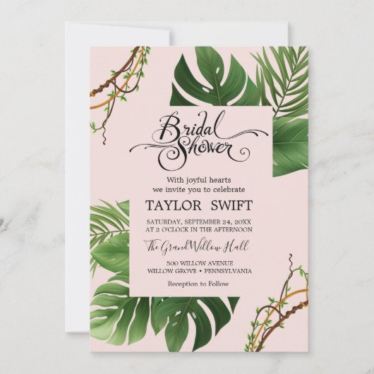 エキゾチック熱帯ヤシ | 赤面ブライダルシャワー 招待状 (正面)