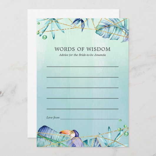 エキゾチック熱帯幾何学ブライダルシャワー アドバイスカード (正面/裏面)
