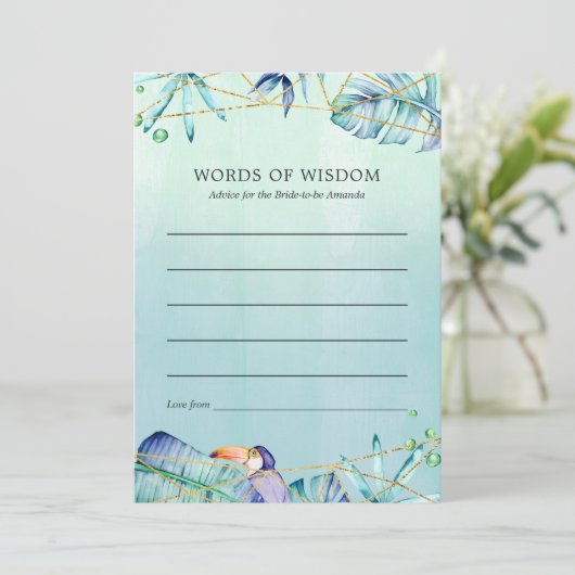 エキゾチック熱帯幾何学ブライダルシャワー アドバイスカード (スタンド正面)