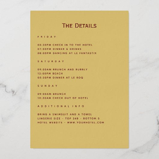 エキゾチック熱帯林バチェロレッテ週末 箔招待状 (裏面)