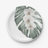 エキゾチック熱帯水の色の白い蘭 ペーパープレート (正面)