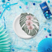 エキゾチック熱帯水の色ピンクの蘭 ペーパープレート (パーティー)