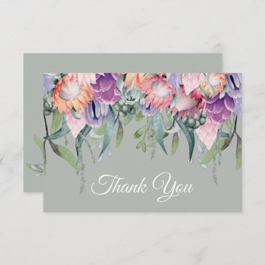 エキゾチック熱帯水の色プロテアフラワー結婚ズ サンキューカード (正面/裏面)
