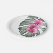 エキゾチック熱帯水の色ホットピンクの蘭 ペーパープレート (アングル)