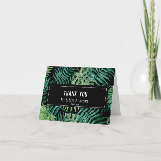 エキゾチック熱帯結婚ヤシの折り曲げ サンキューカード (正面)