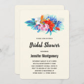 エキゾチック熱帯花ピンク&アクアブライダルシャワー 招待状 (正面/裏面)