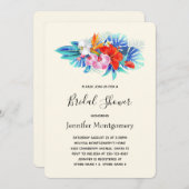 エキゾチック熱帯花ピンク&アクアブライダルシャワー 招待状 (正面/裏面)