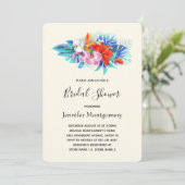 エキゾチック熱帯花ピンク&アクアブライダルシャワー 招待状 (スタンド正面)