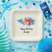 エキゾチック熱帯花誕生日 ペーパープレート (パーティー)