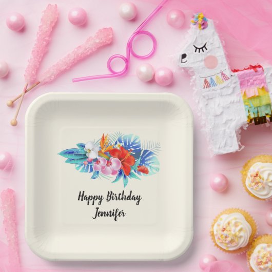 エキゾチック熱帯花誕生日 ペーパープレート (パーティー)