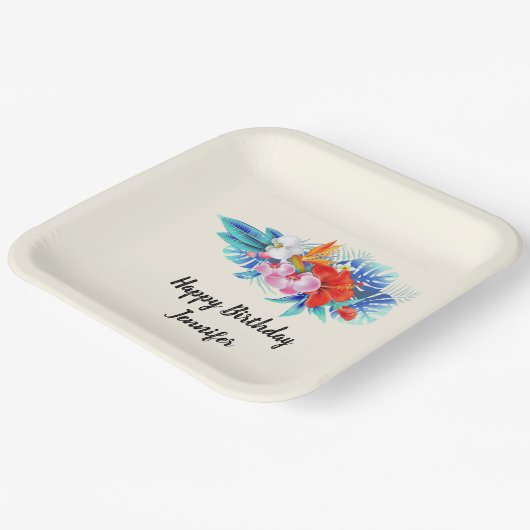 エキゾチック熱帯花誕生日 ペーパープレート (傾斜あり)