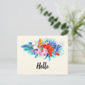 エキゾチック熱帯花 – ピンクとターコイズこんにちは ポストカード (スタンド正面)