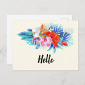 エキゾチック熱帯花 – ピンクとターコイズこんにちは ポストカード (正面/裏面)