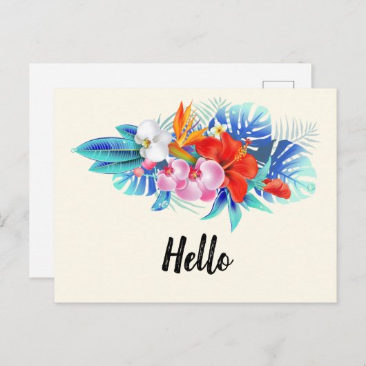 エキゾチック熱帯花 – ピンクとターコイズこんにちは ポストカード (正面/裏面)