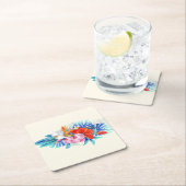 エキゾチック熱帯花 – ピンク&アクアマリン スクエアペーパーコースター (インサイチュ)
