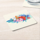 エキゾチック熱帯花 – ピンク&アクアマリン スクエアペーパーコースター (アングル)