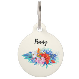 エキゾチック熱帯花 – ピンク&アクアマリン ペット　ネームタグ