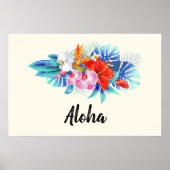 エキゾチック熱帯花 – ピンク&アクアマリン ポスター (正面)