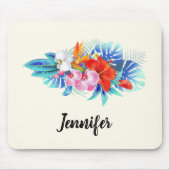 エキゾチック熱帯花 – ピンク&アクアマリン マウスパッド (正面)