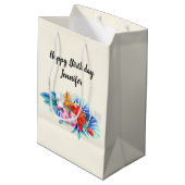 エキゾチック熱帯花 – ピンク&アクアマリン ミディアムペーパーバッグ (裏面アングル)