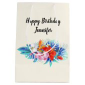 エキゾチック熱帯花 – ピンク&アクアマリン ミディアムペーパーバッグ (裏面)