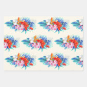 エキゾチック熱帯花 – ピンク&アクアマリン ラッピングペーパーシート (正面3)