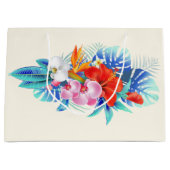 エキゾチック熱帯花 – ピンク&アクアマリン ラージペーパーバッグ (正面)