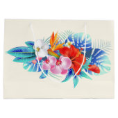 エキゾチック熱帯花 – ピンク&アクアマリン ラージペーパーバッグ (裏面)