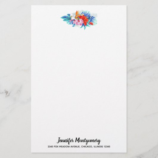 エキゾチック熱帯花 – ピンク&アクアマリン 便箋 (正面)