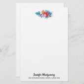 エキゾチック熱帯花 – ピンク&アクアマリン 便箋 (正面/裏面)