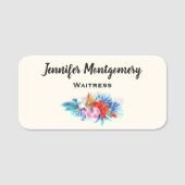 エキゾチック熱帯花 – ピンク&アクアマリン 名札 (正面)