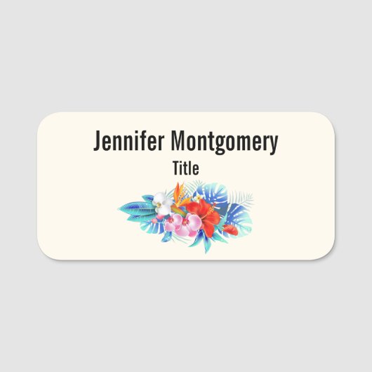 エキゾチック熱帯花 – ピンク&アクアマリン 名札 (正面)