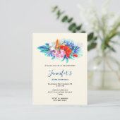エキゾチック熱帯花 – ピンク&アクア誕生日 インビテーションポストカード (スタンド正面)