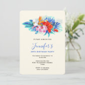 エキゾチック熱帯花 – ピンク&アクア誕生日 招待状 (スタンド正面)