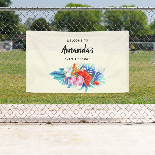 エキゾチック熱帯花 – ピンク&アクア誕生日 横断幕 (インサイチュ)