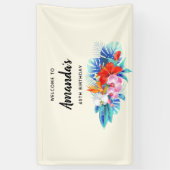 エキゾチック熱帯花 – ピンク&アクア誕生日 横断幕 (縦)