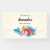 エキゾチック熱帯花 – ピンク&アクア誕生日 横断幕 (横)