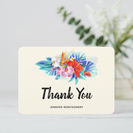 エキゾチック熱帯花 – ピンク&アクア サンキューカード (スタンド正面)