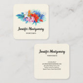 エキゾチック熱帯花 – ピンク&アクア スクエア名刺 (正面/裏面)