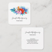 エキゾチック熱帯花 – ピンク&アクア スクエア名刺 (正面/裏面)