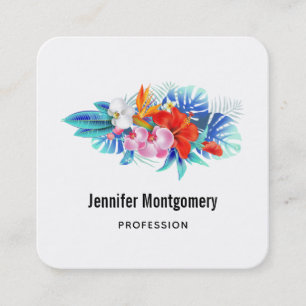 エキゾチック熱帯花 – ピンク&アクア スクエア名刺