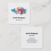 エキゾチック熱帯花 – ピンク&アクア スクエア名刺 (正面/裏面)