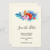 エキゾチック熱帯花 – ピンク&アクア セーブザデート (正面/裏面)