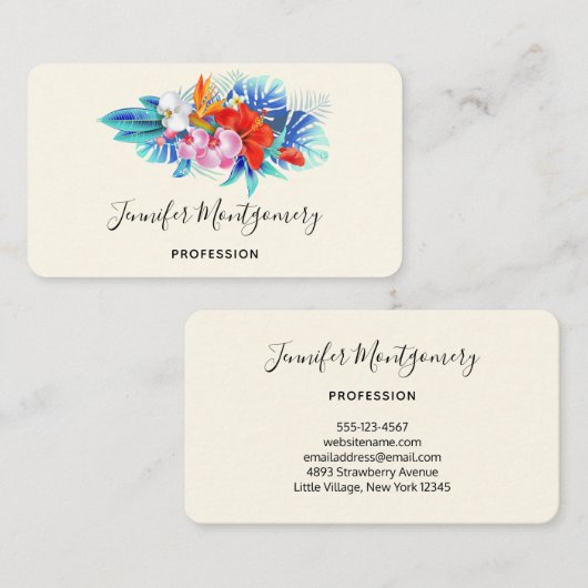 エキゾチック熱帯花 – ピンク&アクア 名刺 (正面/裏面)
